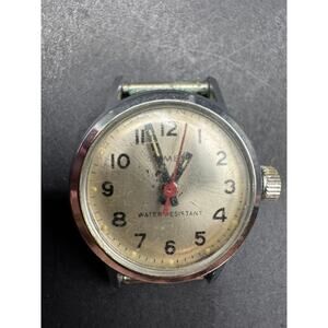 Vintage Timex Watch Women's Manual Wind Silver Tone Red Second Hand 20mm No Band